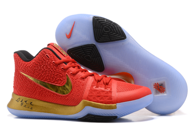 Kyrie Irving Nike Kyrie 3 Red Metallic Gold-Black - Click Image to Close